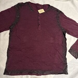 New Guess Burgundy Long Sleeve Quarter Button Up T-shirt XXL